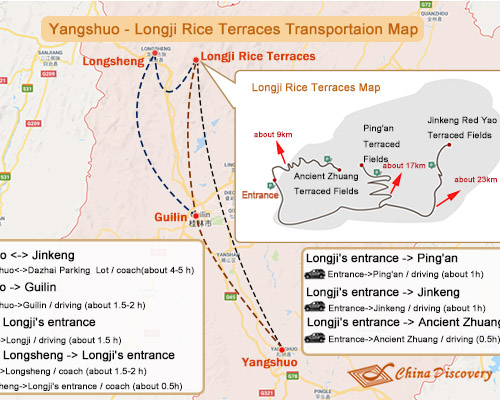 Yangshuo to Longsheng Map
